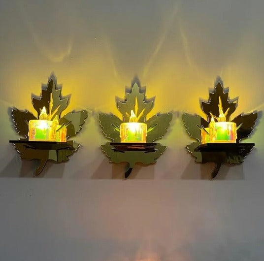 3 Leaves Wall Shelves with 3 FREE LED Candles Wall Decor