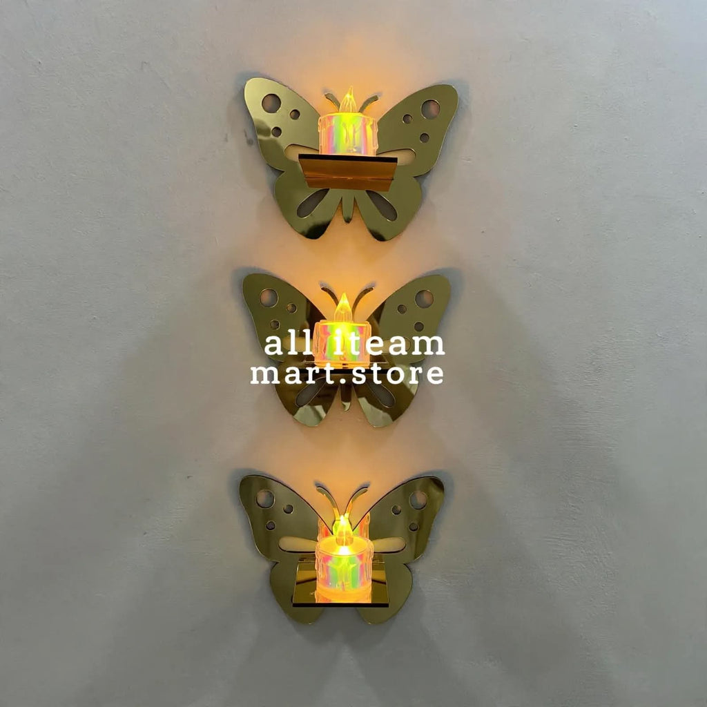 3 Butterfly Wall Shelves with 3 FREE Artificial LED Candles