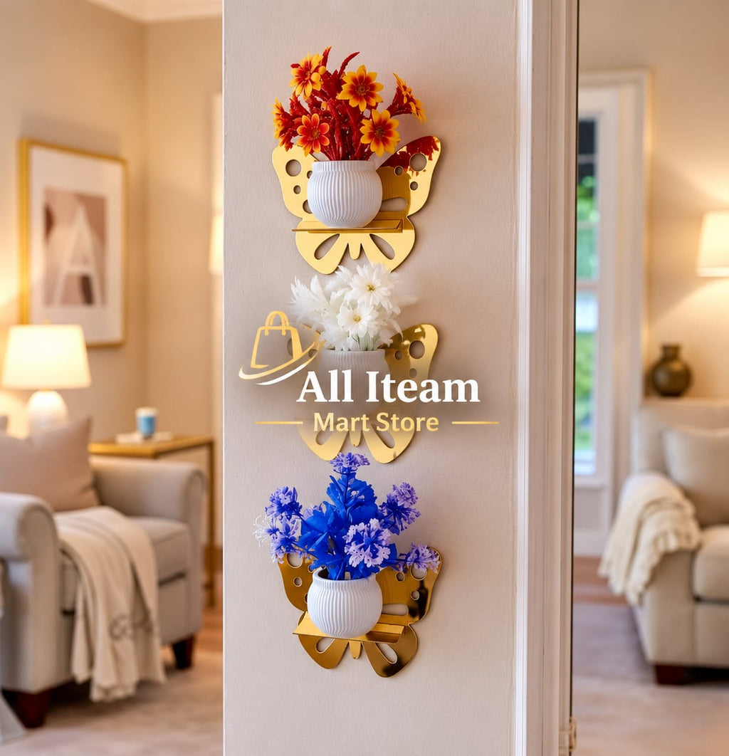 Acrylic Butterfly Shelves with Plants Wall Decor