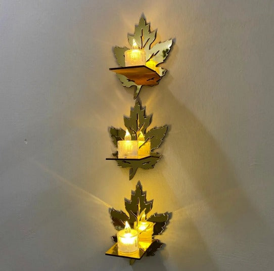 3 Leaves Wall Shelves with 3 FREE LED Candles Wall Decor