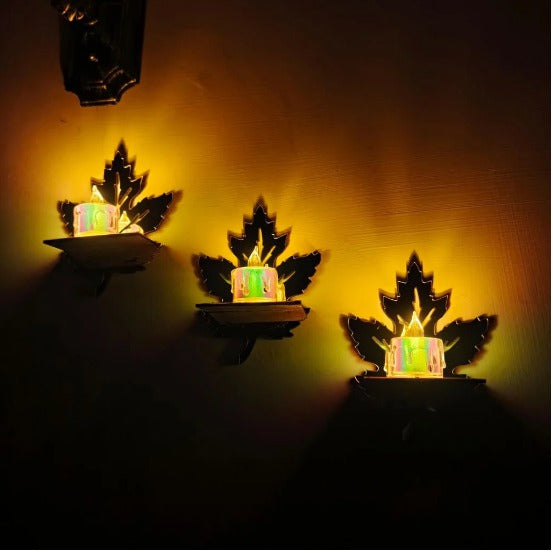 3 Leaves Wall Shelves with 3 FREE LED Candles Wall Decor
