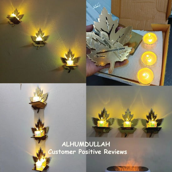 3 Leaves Wall Shelves with 3 FREE LED Candles Wall Decor