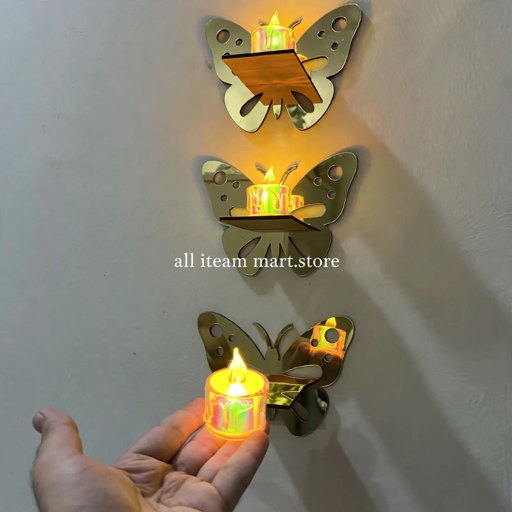3 Butterfly Wall Shelves with 3 FREE Artificial LED Candles