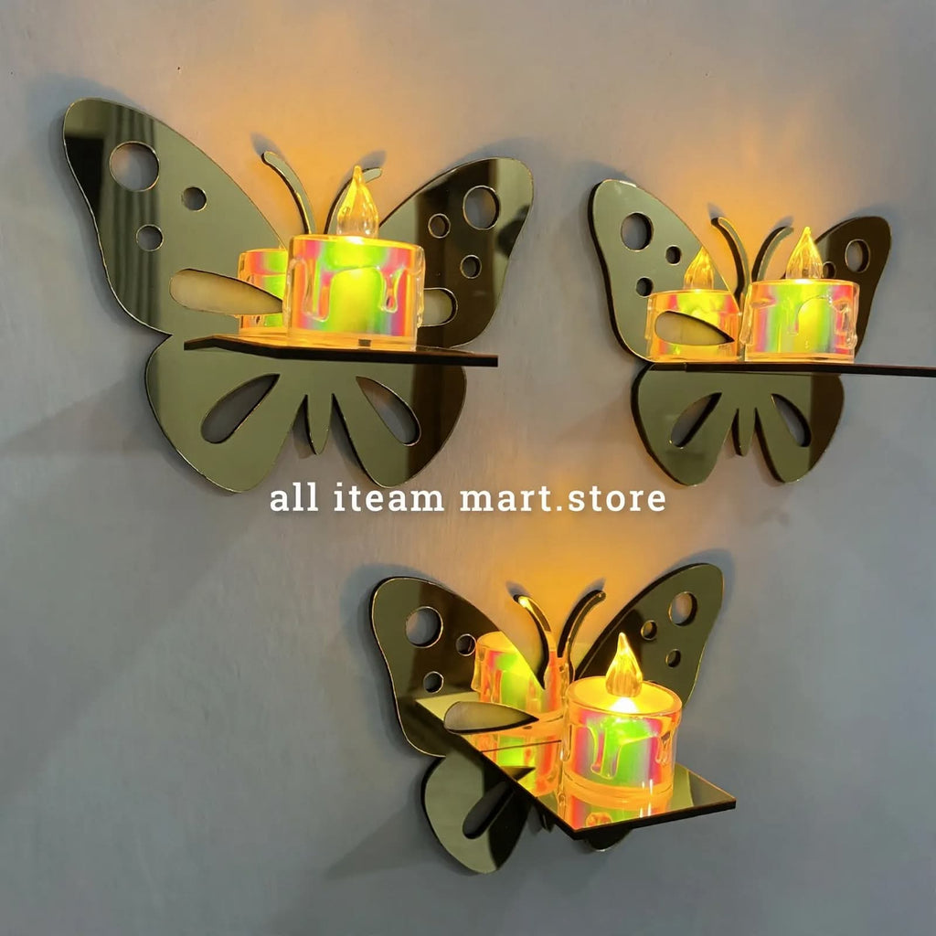 3 Butterfly Wall Shelves with 3 FREE Artificial LED Candles