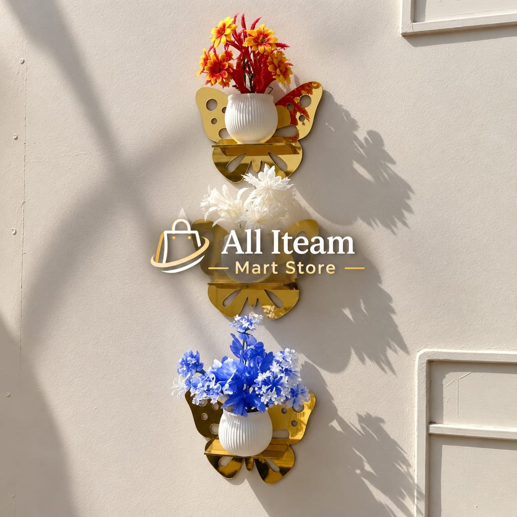 Acrylic Butterfly Shelves with Plants Wall Decor