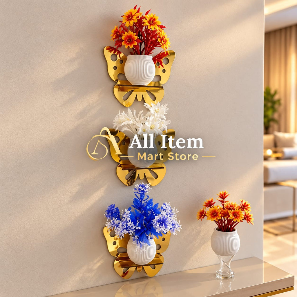 Acrylic Butterfly Shelves with Plants Wall Decor